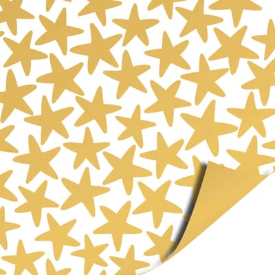 Inpakpapier - Cadeaupapier - Kadopapier - X-mas Stars White / Gold - 70cm x 2m - Rol inpakpapier - Kerst - Sterren - Feest - Kerstboom - Kerstdagen