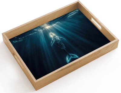 Dienblad hout 40x30 cm - Schootdienblad - Walvis - Water - Zonnestralen - Blauw - Borrelplank rechthoek - Plateau dienbladen