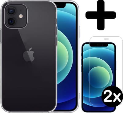 Hoesje - Met 2x Screenprotector - Geschikt voor Apple iPhone 12 - Sterk & Shockproof - Telefoon Hoes - Back Cover - Siliconen Case - Telefoonhoes - Transparant