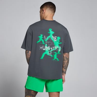 MP Heren Velocity Grafisch Katoen Modal T-Shirt - Donkergrijs / Groen - S