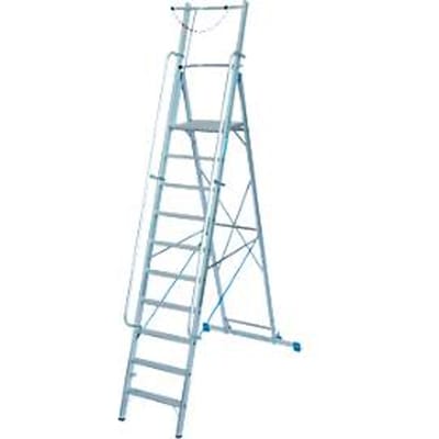 Aluminium trapladder, met groot platform, met veiligheidsbeugel en ketting, 10 treden