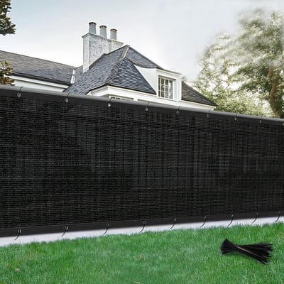Zichtdoek Tuin en Terras - Privacyhek Scherm 1,5m x 8,3m Zwart Gaas met Oogjes
