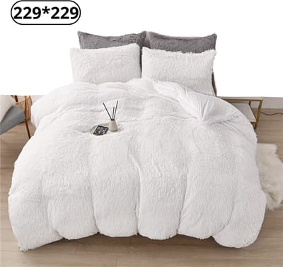 Bovista Fluffy Dekbedovertrek - Teddy Dekbedovertrek - Fleece Dekbedovertrek - Pluche - Dekbed - Deken - Inclusief Kussenslopen - Wit 229x229cm