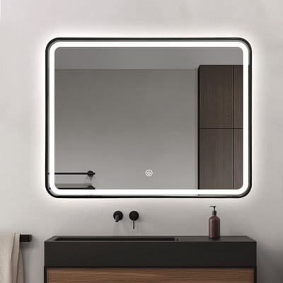 FENOMÉ Badkamerspiegel zwart met geïntegreerde LED verlichting én verwarming - Badkamer Spiegel - Spiegel Badkamer - Spiegel Douche - Verwarming Anti Condens - 75 x 100 cm [Oslo]