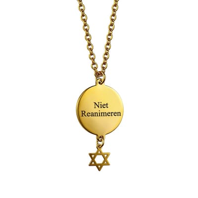 2 Love It Niet Reanimeren – Ketting – Goudkleurig – RVS - Ronde penning met Davidster bedel – 50 cm