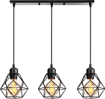 3 Hanglampen Industriële Retro E27 Plafondlamp voor Binnen Slaapkamer Kroonluchter Zwart