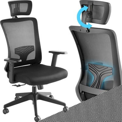 tectake® Ergonomische Bureaustoel - Met Rugleuning en Armleuningen - Verstelbare Hoofdsteun - Bureau Stoel - Bureaustoelen voor Volwassenen - Voor Kantoor/Thuiskantoor - Computerstoel - Voor Gaming- Werk