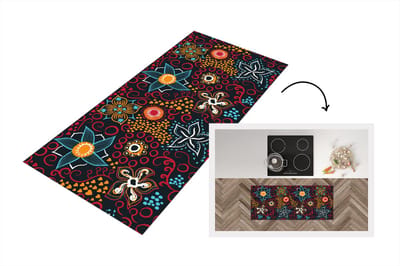 Keukenloper - Loper keuken - Bloemen - Rood - Patronen - 120x50 cm - Keukenloper vinyl