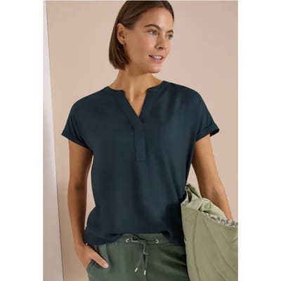 Blouse met korte mouwen en gespleten hals