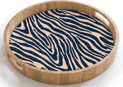 Dienblad rond 40x40 cm - Schootdienblad hout - Zebra - Patroon - Blauw - Beige - Borrelplank rechthoek - Plateau houten dienbladen