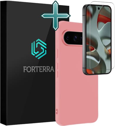 Hoesje Met Screenprotector - Geschikt voor Google Pixel 10 Pro - Sterk & Shockproof - Telefoon Hoes - Back Cover - Siliconen Case - Lichtroze