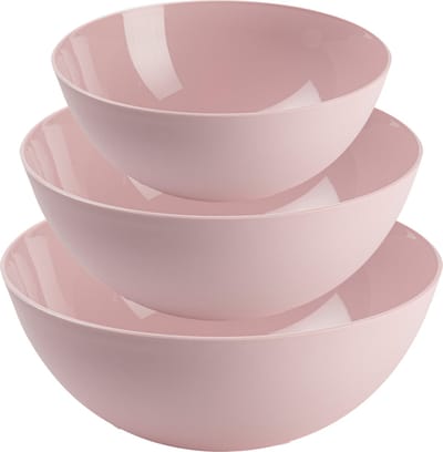 Plasticforte voedsel serveer schalen set - 3x stuks - roze - kunststof - Dia 20/25/28 cm