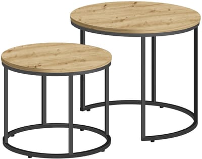 Dailygoods- Salontafel Set van 2 - Ronde Salontafel - Bijzettafels - Ruimtebesparend - Houten/Metalen Banktafels - Modern Design - Bijzettafel