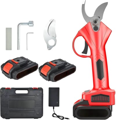 Draadloze elektrische snoeischaar – Voor tuin en boomverzorging – Borstelloze 30 mm cutter – Rood, 600 W, met twee batterijen