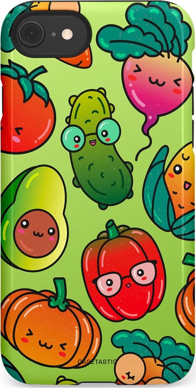 Casetastic Hoesje Geschikt voor Apple iPhone 7/8/SE - Stijlvolle Beschermende Duo-layer Case - Cartoon Groente Mix