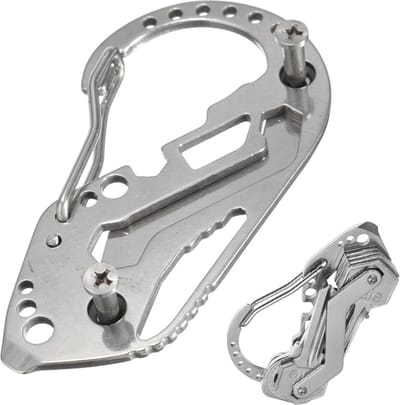 Karabijn Sleutelhanger RVS Zilver – Karabijnhaak met Quick Release – Sleutelhouder voor 4 Sleutels – Outdoor & Survival Accessoire – 85 x 50 mm