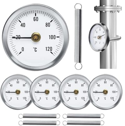 5 Stuks Aanlegthermometer voor Verwarmingsbuis - Temperatuurweergave met Clip-On Veer - Tot 120 °C