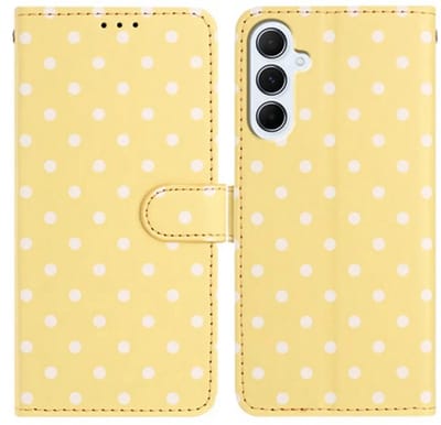 Hoesje Geschikt voor Samsung Galaxy A37 | Polka Dot Wallet Book Case | Portemonnee Hoesje | 3 Pasjes | Magneetsluiting | Stand Functie | Geel