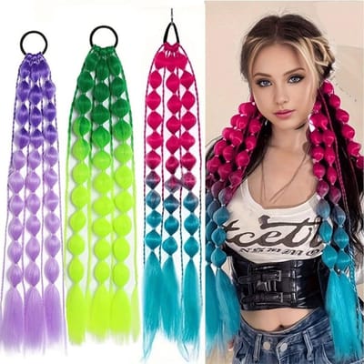 Ponytail Braid Haarverlenging met Elastische Band - Bubble Braid Synthetische Haarstuk voor Vrouwen in Zwart en Rood, Perfect voor Feestjes en Dagelijks Gebruik
