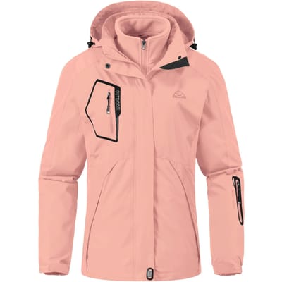 Manteau 3 en 1 à capuche rose [Gopune] pour femme, vêtement d'extérieur, veste, ensemble 2 pièces, vêtements d'extérieur, randonnée, trekking, alpinisme, temps froid beige