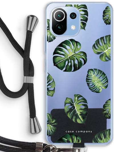 Case Company® - Hoesje met koord geschikt voor Xiaomi Mi 11 Lite hoesje met Koord - Tropische bladeren - Telefoonhoesje met Zwart Koord - Bescherming aan alle Kanten en Over de Schermrand