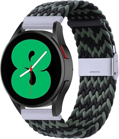 By Qubix - Braided nylon bandje 20mm - Groen / zwart - Geschikt voor Samsung Galaxy Watch 7 (40 & 44mm) - Galaxy Watch FE - Galaxy Watch 6 - Galaxy Watch 6 Pro - Galaxy Watch 5 - 5 Pro - Galaxy Watch 4 - 4 Classic - Active 2 - Watch 3 (41mm)