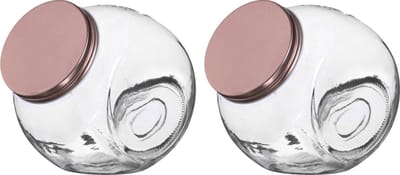 Urban Living Snoeppot/voorraadpot - 2x - 1,6L - glas - met koperen deksel