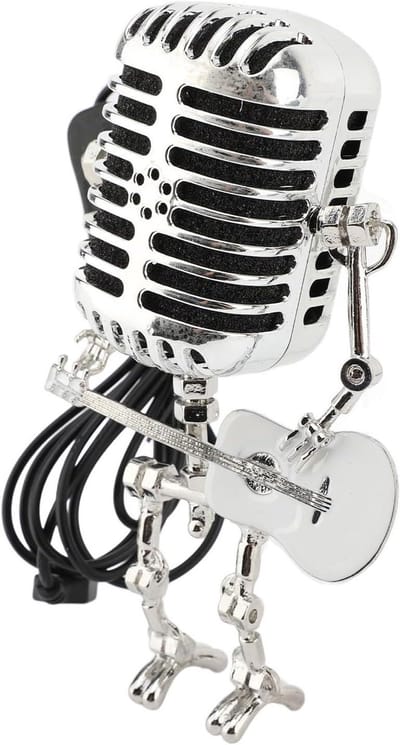 Cosensi - Vintage Microfoon Gitaar Robot Tafellamp - Retro Woondecoratie - Aluminium Metalen Nachtlampje - Wit - Multifunctioneel - Perfect voor Sl