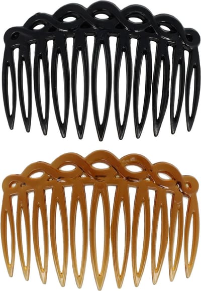 Haarsoires Haarspeld Sierkam Opsteekkammen 7,5cm - Wave - Grove Tand - Zwart Bruin - Set van 2 - Haarsteekkam voor Opgestoken Kapsels - Styling Tool - Haarversierkam - Haar Versiering