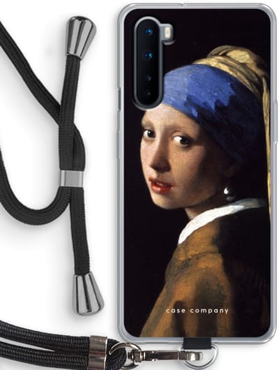 Case Company® - Hoesje met koord geschikt voor OnePlus Nord hoesje met Koord - The Pearl Earring - Telefoonhoesje met Zwart Koord - Bescherming aan alle Kanten en Over de Schermrand