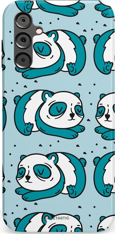Casetastic hoesje geschikt voor Samsung Galaxy A14 (2023) 5G / Samsung Galaxy A14 (2023) 4G - Dubbellaagse bescherming - Panda dromen - Fashion Case - Lichtgrijs Petrol Wit