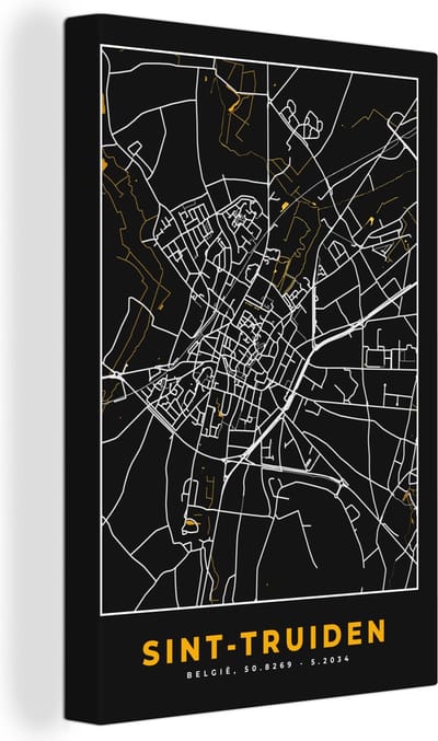 Canvas Schilderij Plattegrond - Goud - Sint-Truiden - Kaart - Stadskaart - 20x30 cm - Wanddecoratie