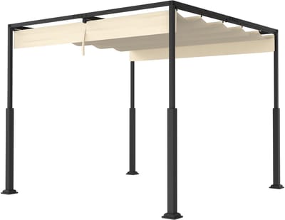 NAIZY Pergola 3x3 m Terrasoverkapping Waterdicht Stabiel Winterbestendig Paviljoen Tuinpaviljoen met Verstelbare Schaduwzones Zonwering voor Tuinpatio & Balkon, Beige