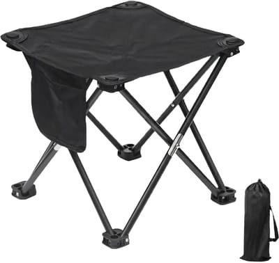 Draagbaar Opvouwbaar Krukje - Lichtgewicht Zitmeubel voor Buiten - Zwart - 33CM