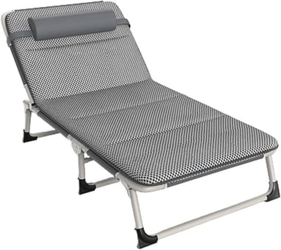 Campingbed Opvouwbaar - Kampeerbed Stoel - Buiten Ontspannen - 4 Posities Verstelbaar - 170x56x25cm - Grijs