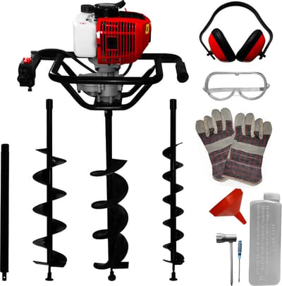 Aardboor - zwart en rood - 80cm - 3 boorbits & verlengstok