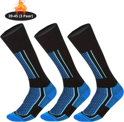 Livano Skisokken - Ski Sokken - Warme Sokken - Lange Huissokken - Thermo - Compressie - Blauw - 39-45 - 3 paar