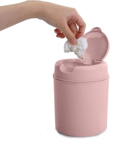 Compacte Afvalbak met Platte Klep, Geurvrij Ontwerp, Ideaal voor Kantoor, Bureau en Badkamer, Verkrijgbaar in 3 Kleuren (Roze)