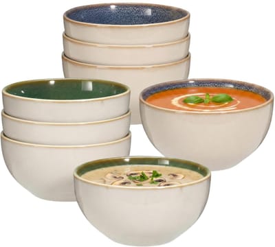 Soepkom Kenji - set van 8x - blauw /groen - 14 x 7 cm - keramiek - kommetjes - 580 ml