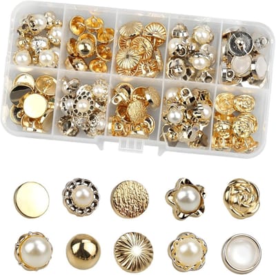 Set van 100 Gouden Geplateerde Faux Parels Knopen voor Dames Kleding, Vintage Jassen en Overhemden (10-12mm)