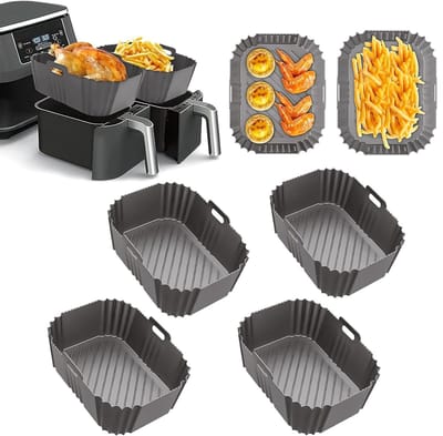 ECTEATOY® Voor Ninja Foodi Max Dual Zone Air Fryer Accessoires - Set van 4 vierkante siliconen bakplaten - Compatibel met AF300EU, AF400EU en andere Dual Zone-modellen - Grijs