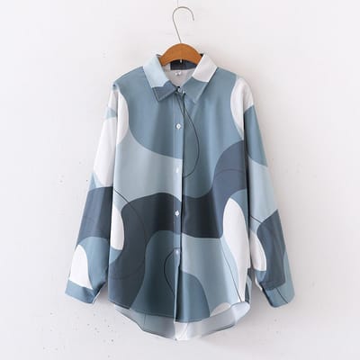 Chemise à manches longues et col ample pour femme, nouvelle collection à imprimé floral S bleu