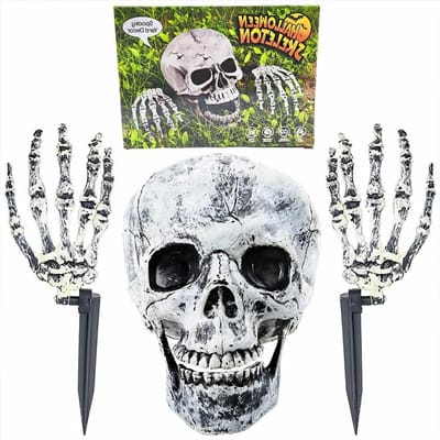 Halloween Decoration Skeleton Garden, Creepy Halloween Skull with Skeleton Hands, Lawn and Outdoor Ornament - ShopVlot