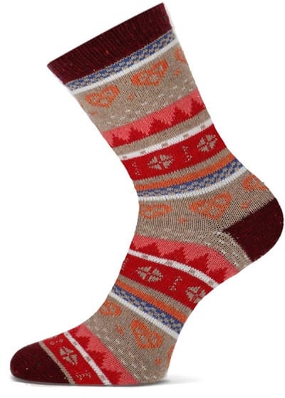 Dames wolmix sokken met dessin - Burgundy - 36-42