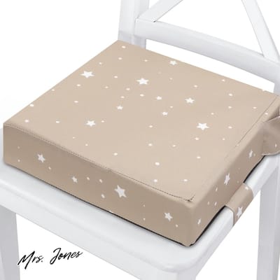 Mrs. Jones Zitverhoger kinderstoel 32x32x8cm kinderverhoger voor binnen en buiten stoelverkleiner boostapak voor reis-kinderstoel Beige met witte sterren .