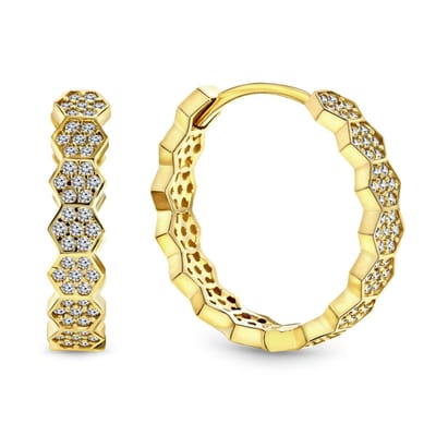 Juwelier Emo - Geelgouden Fantasie oorringen Rondom met Zirkonia – 14 Karaat - Diameter 20 MM