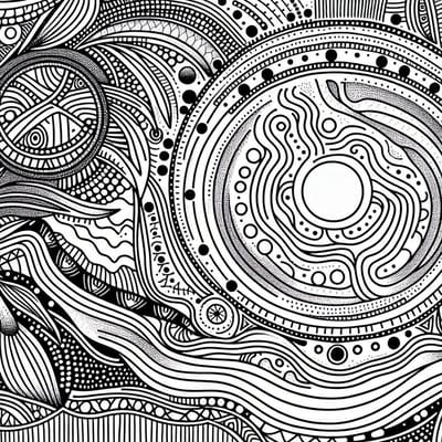 Line art aboriginal schilderij | Aboriginal masterpiece: a vibrant portrayal of culture through lines | Kunst - 30x30 centimeter op Canvas | Foto op Canvas