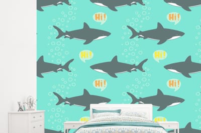 Behang - Fotobehang Patronen - Water - Haai - Jongens - Jongetje - Kind - Kids - Breedte 245 cm x hoogte 220 cm
