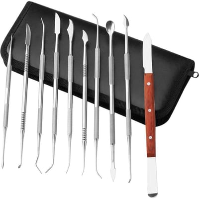 Ensemble de sculpteurs de cire en acier inoxydable, sculpteur de cire à Double extrémité avec mallette de rangement, outil d'épilation dentaire 10 pièces argenté