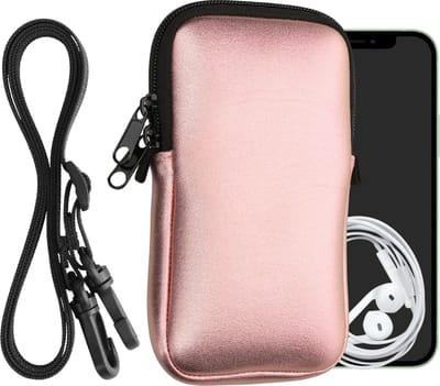 kwmobile Tasje voor smartphones L - 6,5" - Hoesje van neopreen in metallic roségoud - Phone case met nekkoord